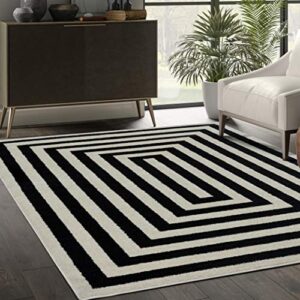 abani contemporary black & ivory 7’9″ x 10’2″ area rug, contrasting geometric modern stripe symmetrical living room carpet rugs