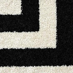 Abani Contemporary Black & Ivory 7'9" x 10'2" Area Rug, Contrasting Geometric Modern Stripe Symmetrical Living Room Carpet Rugs