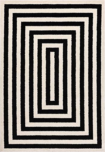 Abani Contemporary Black & Ivory 7'9" x 10'2" Area Rug, Contrasting Geometric Modern Stripe Symmetrical Living Room Carpet Rugs