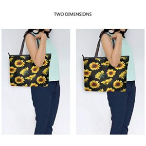 QMXO Summer Flowers Sunflowers Black Handbags and Purse for Women Tote Bag Large Capacity Top Handle Shopper Shoulder Bag