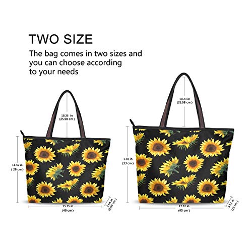 QMXO Summer Flowers Sunflowers Black Handbags and Purse for Women Tote Bag Large Capacity Top Handle Shopper Shoulder Bag