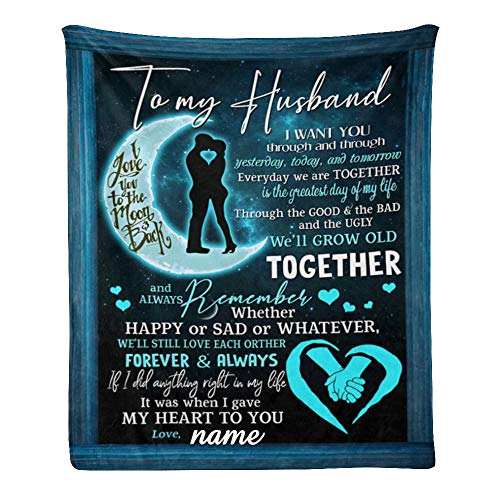 CUXWEOT Custom Blanket with Name Text Personalized to My Husband Soft Fleece Throw Blanket for Gifts (50 X 60 inches)