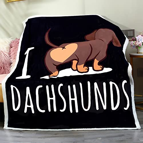 Famitile Dachshund Throw Blanket, Love Dachshund Soft Sherpa Flannel Blanket Warm Cozy Fleece Blanket Cute Cartoon Fuzzy Dachshund Blanket for Kids and Adults Couch Bed Chair Sofa