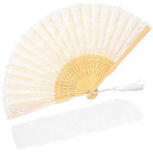 zolee small sexy lace folding hand fan – chinese japanese vintage bamboo silk fans – for dance, performance, decoration, wedding, party，gift（white） 0302
