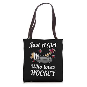 just a girl who loves hockey ice hockey girl jersey tote bag