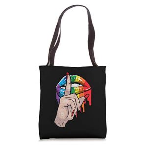 shut up dripping rainbow lips hand gay pride lgbt tote bag