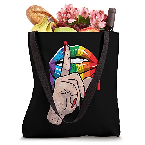 Shut Up Dripping Rainbow Lips Hand Gay Pride LGBT Tote Bag