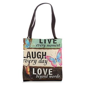 live laugh love butterfly rustic tote bag