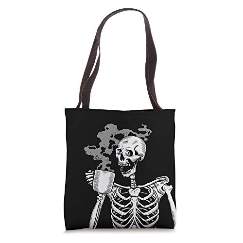 Black Like my soul skeleton drinking coffee or death Tote Bag