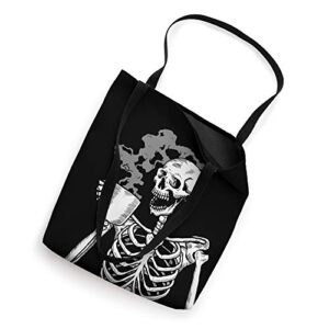 Black Like my soul skeleton drinking coffee or death Tote Bag