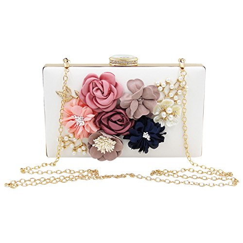 Soaying Women Clutch Purses and Handbags for Women Wedding Prom Party, White