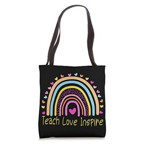 teach love inspire first grade teacher rainbow tote bag