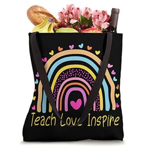 Teach Love Inspire First Grade Teacher Rainbow Tote Bag