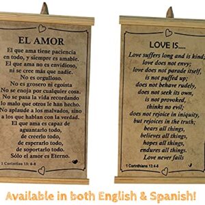 1a Corintios 13 El Amor El Que Ama Tiene Paciencia Pergamino Poster Bendicion Ready to Hang 14 x 8.5 in. Rustic Wall Art Gift Regalo Biblia