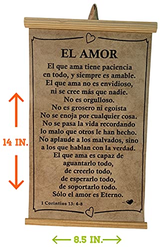 1a Corintios 13 El Amor El Que Ama Tiene Paciencia Pergamino Poster Bendicion Ready to Hang 14 x 8.5 in. Rustic Wall Art Gift Regalo Biblia