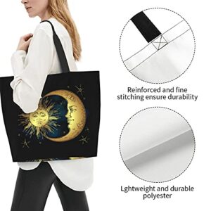 Boho Sun Moon Stars Tote Shoulder Bags Handbags Tote Bags Zipper Shopper Bag Canvas Tote Bag For Women