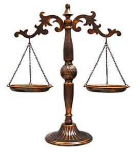 owlgift vintage metal lawyer scale of justice libra, decorative jewelry storage, antique tray cosmetic organizer, farmhouse candleholder display, home décor weight balancing scale stand – bronze