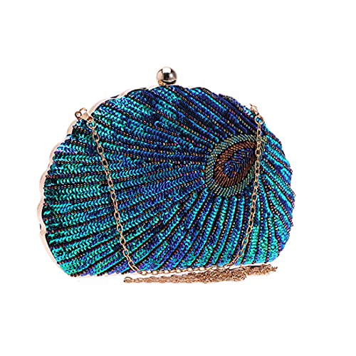 LIFEWISH Women's Unique Luxury Sequins Beaded Evening Bag Wedding Bridal Party Prom Clutch Purse tote Handbag（Peacock blue） (style G)