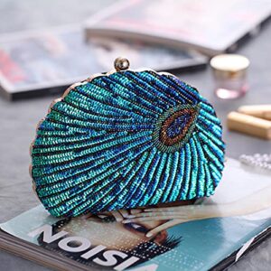 LIFEWISH Women's Unique Luxury Sequins Beaded Evening Bag Wedding Bridal Party Prom Clutch Purse tote Handbag（Peacock blue） (style G)