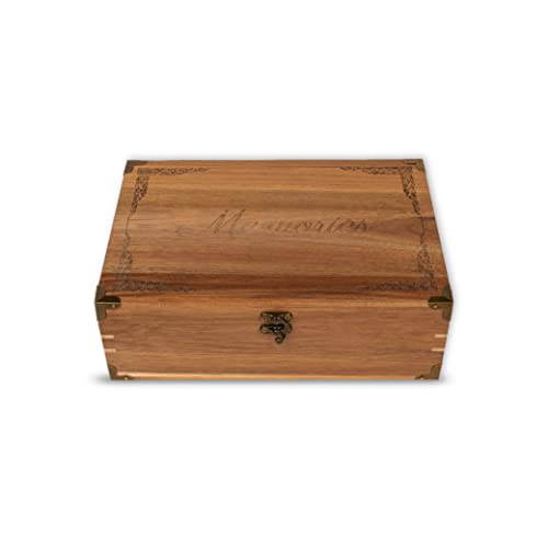 Lignotie Memory Keepsake Box - Large Wooden Box with Hinged Lid - Rustic Decorative Wood Storage Box with Chamois Leather Lining