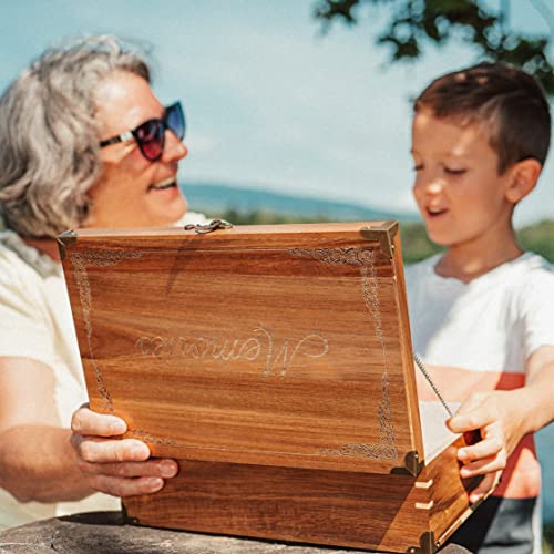 Lignotie Memory Keepsake Box - Large Wooden Box with Hinged Lid - Rustic Decorative Wood Storage Box with Chamois Leather Lining