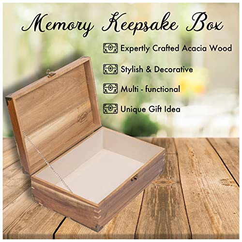Lignotie Memory Keepsake Box - Large Wooden Box with Hinged Lid - Rustic Decorative Wood Storage Box with Chamois Leather Lining