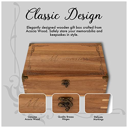 Lignotie Memory Keepsake Box - Large Wooden Box with Hinged Lid - Rustic Decorative Wood Storage Box with Chamois Leather Lining