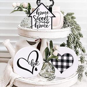 huray rayho home sweet home tiered tray decor buffalo plaid heart mini 3d wood signs farmhouse love round sign rustic kitchen bathroom decorations 3 signs
