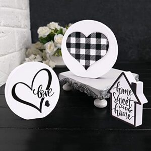 Huray Rayho Home Sweet Home Tiered Tray Decor Buffalo Plaid Heart Mini 3D Wood Signs Farmhouse Love Round Sign Rustic Kitchen Bathroom Decorations 3 Signs