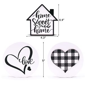 Huray Rayho Home Sweet Home Tiered Tray Decor Buffalo Plaid Heart Mini 3D Wood Signs Farmhouse Love Round Sign Rustic Kitchen Bathroom Decorations 3 Signs