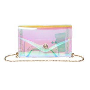 vorspack transparent jelly purse for women shiny clear purse crossbody bag shoulder bag handbag fashion clutch purse evening bag cute for prom party club dating – holographic