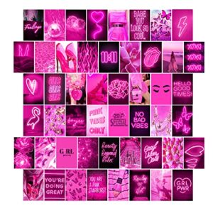 woonkit pink neon wall collage kit aesthetic pictures, trendy room decor for teen girls, pink collage kit, hot pink room decor, pink room decor aesthetic, hot pink wall decor, 50pcs 4×6 inch