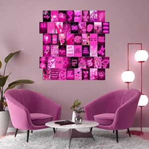 Woonkit Pink Neon Wall Collage Kit Aesthetic Pictures, Trendy Room Decor for Teen Girls, Pink Collage Kit, Hot Pink Room Decor, Pink Room Decor Aesthetic, Hot Pink Wall Decor, 50pcs 4x6 Inch