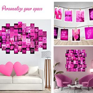 Woonkit Pink Neon Wall Collage Kit Aesthetic Pictures, Trendy Room Decor for Teen Girls, Pink Collage Kit, Hot Pink Room Decor, Pink Room Decor Aesthetic, Hot Pink Wall Decor, 50pcs 4x6 Inch