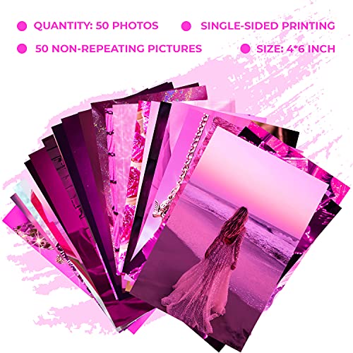 Woonkit Pink Neon Wall Collage Kit Aesthetic Pictures, Trendy Room Decor for Teen Girls, Pink Collage Kit, Hot Pink Room Decor, Pink Room Decor Aesthetic, Hot Pink Wall Decor, 50pcs 4x6 Inch