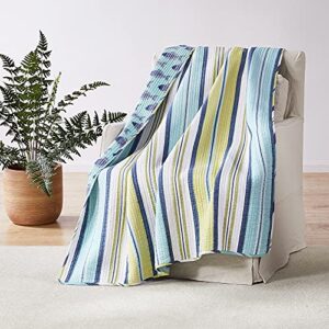 levtex home – bayport – quilted throw – 50x60in. – coastal stripe – green, blue, white – reversible pattern – cotton fabric