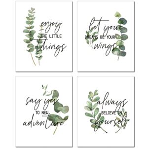fit design green leaves plant wall art decor canvas painting set of 4,inspirational motivational quote wall posters for home office,botanical wall art prints wall decor (unframed,8×10 inch)