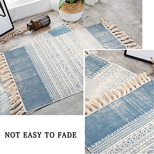 HLOVME Woven Cotton Boho Area Rug with Tassel 2' x 3' Washable Indoor/Outdoor Rugs for Living Room Bedroom Kitchen Hallways Floor