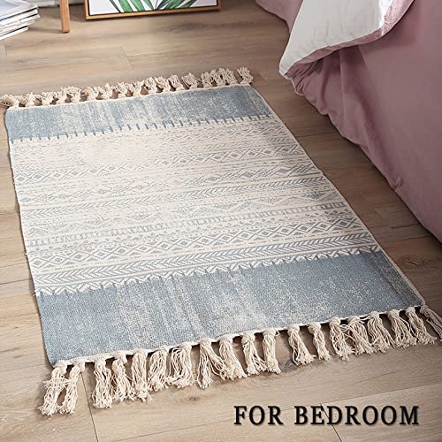 HLOVME Woven Cotton Boho Area Rug with Tassel 2' x 3' Washable Indoor/Outdoor Rugs for Living Room Bedroom Kitchen Hallways Floor