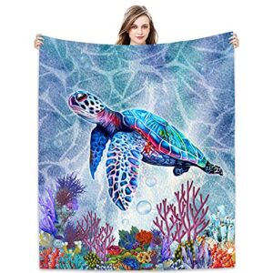 joyloce sea turtle flannel fleece throw blanket 60″x50″, ocean animal tortoise birthday gifts idea throws and blankets, decorative cover super cozy lightweight in home bed sofa