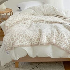 100% Polyester Microfiber Fluffy Leopard Knitted Throw Blanket Super Soft Cozy Lightweight Thick Blanket for Sofa Couch Bed 51"X71" Stone /Cream¡­