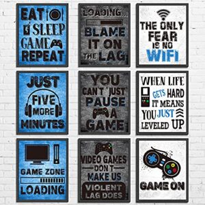 drblueb 9 pieces video game themed wall art print poster, game themed art sign print room wall decoration gift for boys bedroom game room decorations playroom birthday party decor, no frames 8” x 10”
