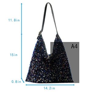 Women Glitter Sequin Shoulder Tote Bag Girls Large Capacity Shiny Shopping Bag Pouch