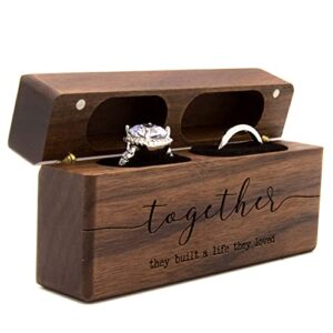 muujee together double ring box – engraved slim wooden ring case box for wedding ceremony engagement proposal ring bearer box – anniversary birthday gift ideas