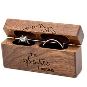 muujee the adventure begins double ring box – engraved slim wooden ring case box for wedding ceremony engagement proposal ring bearer box – anniversary birthday gift ideas