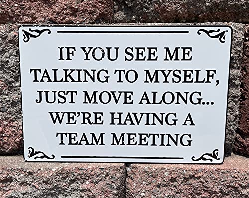 If You See Me Talking To Myself We're Having A Team Meeting 12" x 8" Funny Tin Sign Home Office Bar Cubicle Decor