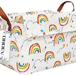 ONOEV Rectangular Fabric basket with cover and handle, decorative basket and closet storage box for clothes, books and sundries（rainbow with lid）, 14.9x10.2x9.05 Inch (Pack of 1)