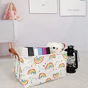 ONOEV Rectangular Fabric basket with cover and handle, decorative basket and closet storage box for clothes, books and sundries（rainbow with lid）, 14.9x10.2x9.05 Inch (Pack of 1)