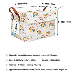 ONOEV Rectangular Fabric basket with cover and handle, decorative basket and closet storage box for clothes, books and sundries（rainbow with lid）, 14.9x10.2x9.05 Inch (Pack of 1)