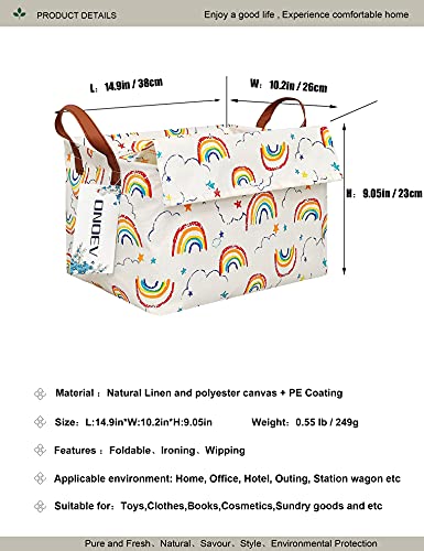 ONOEV Rectangular Fabric basket with cover and handle, decorative basket and closet storage box for clothes, books and sundries（rainbow with lid）, 14.9x10.2x9.05 Inch (Pack of 1)